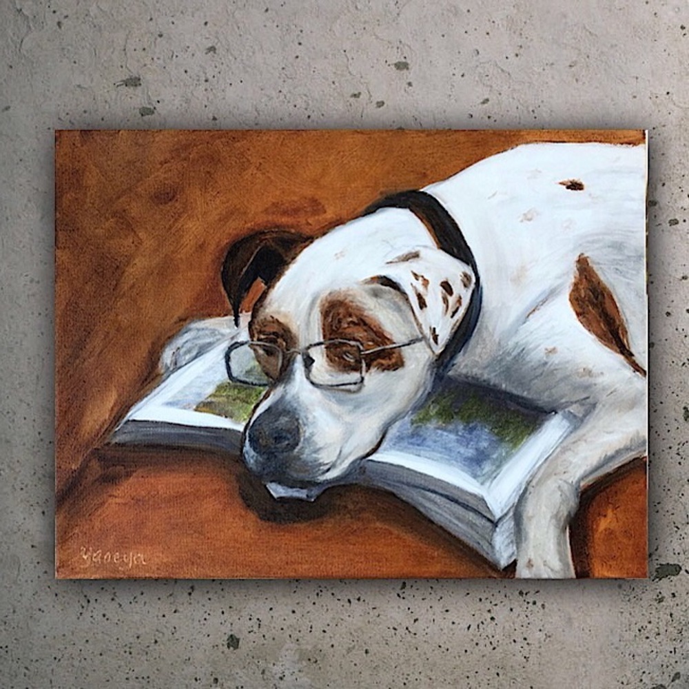Sleeping dog Original Oil Painting Signed custom animal portraits dog painting